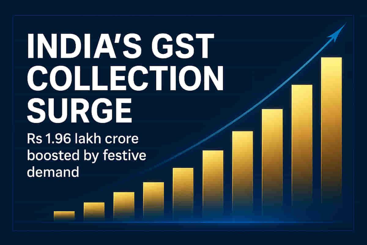 அக்டோபரில் இந்தியாவின் ஜிஎஸ்டி வசூல் 4.6% உயர்ந்து ரூ. 1.96 லட்சம் கோடியாக ஆனது, பண்டிகை கால தேவை அதிகரிப்பு